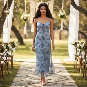Grey Bandit midi dress Slip sheath Steely blue floral Size Junior Small